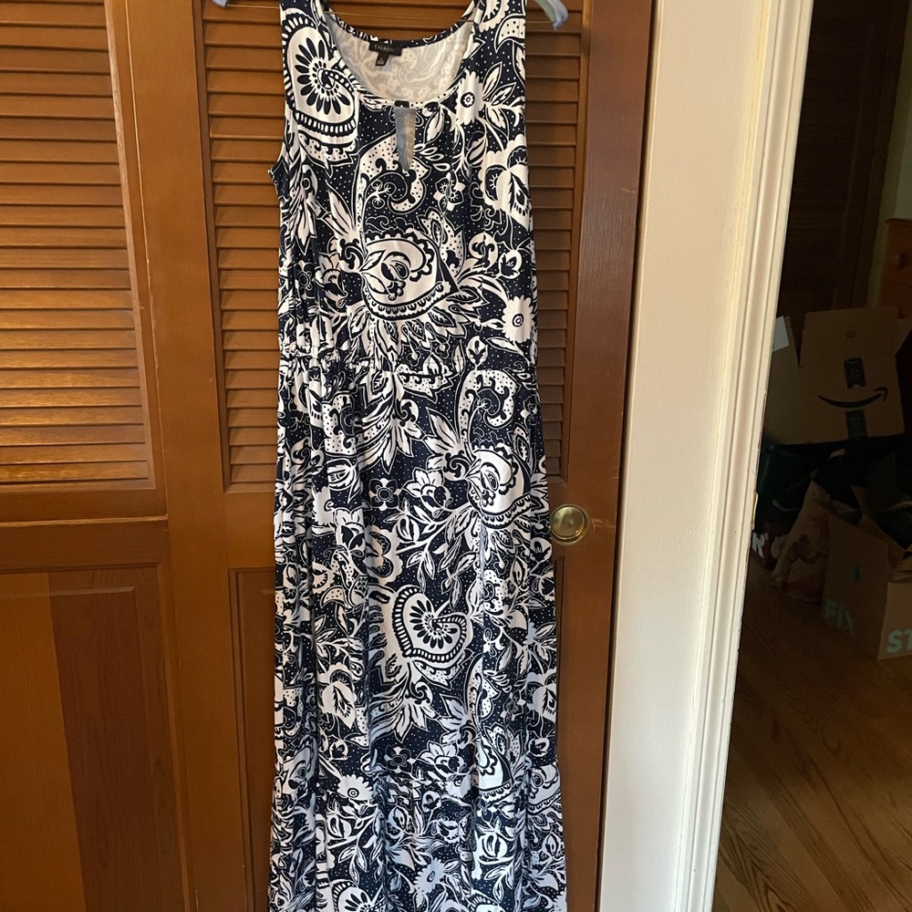 Talbots Navy and White Patterned Maxi Dress